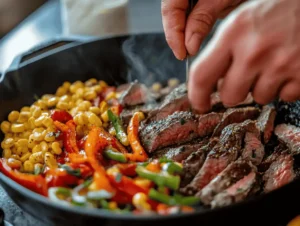 He Steak, Grilling It In A Cast Iron Skillet