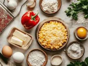 Ingredients For Cheesy Corn Casserole With Bell Peppers