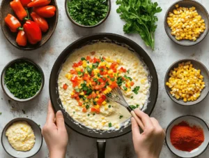 Preparation Steps For Cheesy Corn Casserole With Bell Peppers