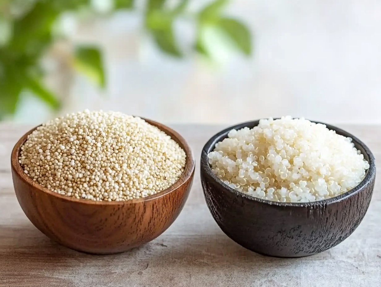 A Comparison Of Quinoa And Rice With Bowls Of Both Grains Displayed Side By Side