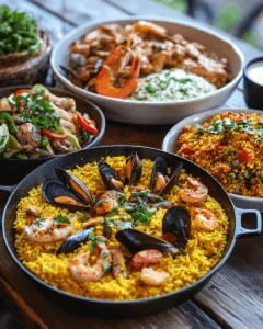 A Spanish Inspired Paella With Yellow Rice Mussel