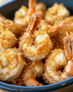 Golden coconut shrimp cooking in an air fryer