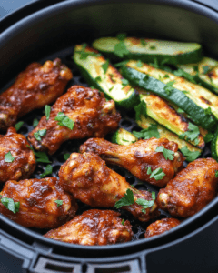 Golden keto air fryer chicken wings with zucchini fries