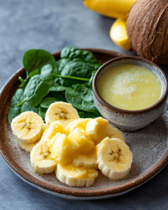 Pineapple juice paired with bananas, coconut water, and spinach
