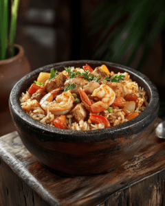 A flavorful Cajun-style dish with chicken and shrimp.