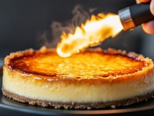 Caramelizing Sugar on Crème Brûlée Cheesecake