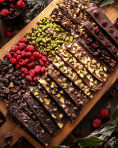 Different types of chocolate bark with global influences