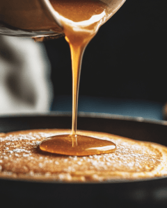 A person holding two bowls labeled "Hotcake Mix" and "Pancake Mix" with wooden spoons, set in a kitchen