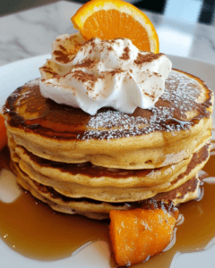 Spiced pancakes with orange zest, cinnamon, and whipped cream