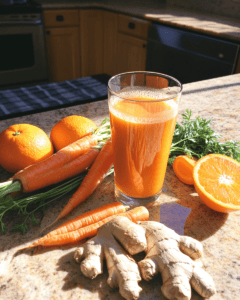 Fresh homemade carrot juice in a glass