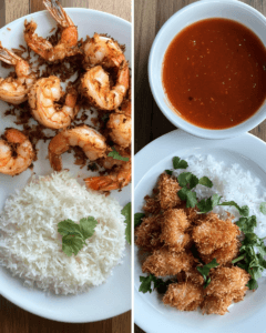 A comparison of two coconut shrimp dishes