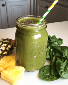 A green smoothie made with pineapple juice for a low-calorie, nutrient-rich meal
