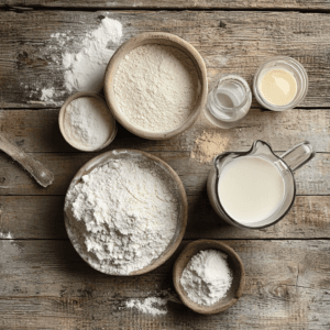 Ingredients for pancake mix with milk and water choices.