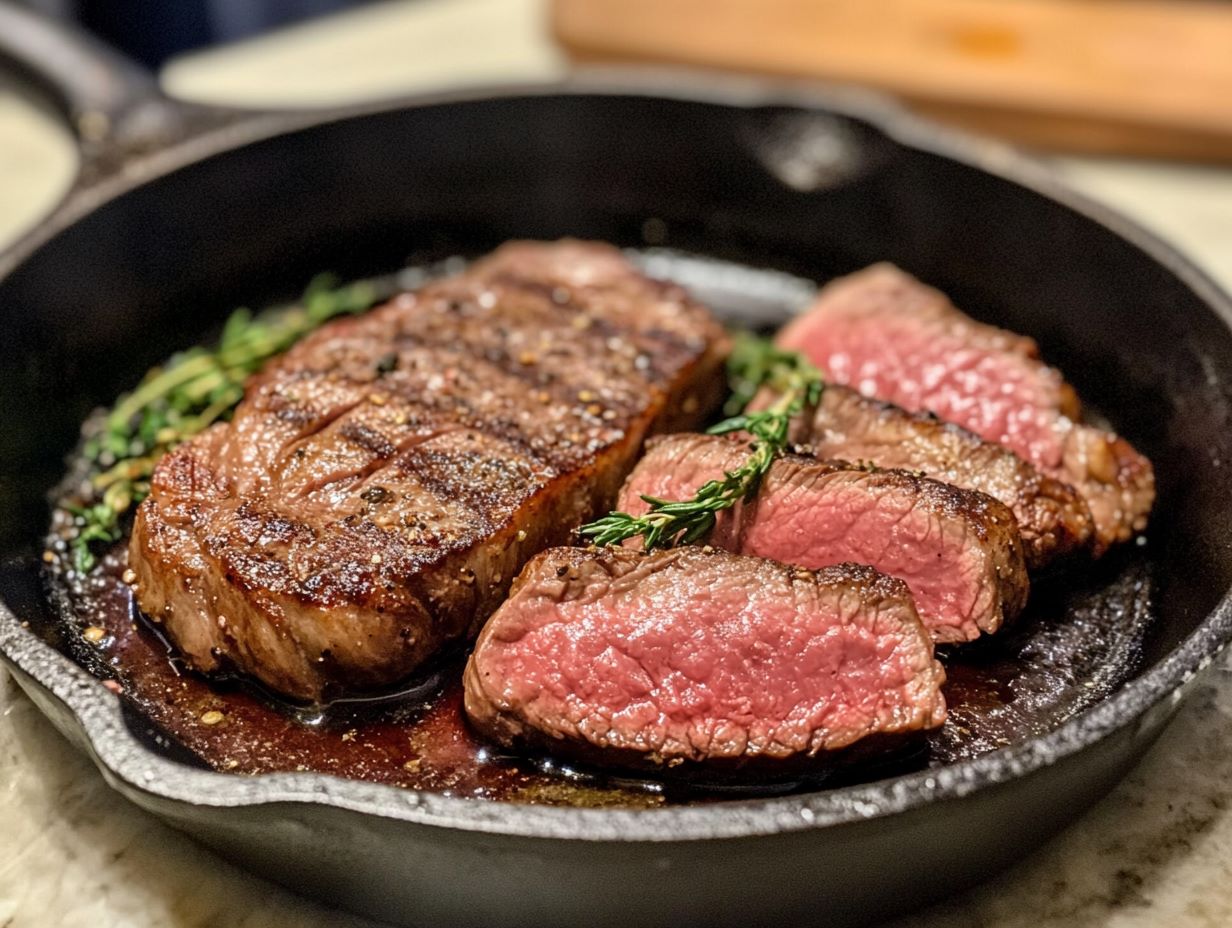Perfectly Cooked Lean Steak Cast Iron Skillet
