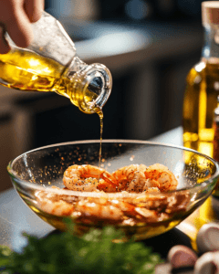 Fresh shrimp being marinated with garlic and spices