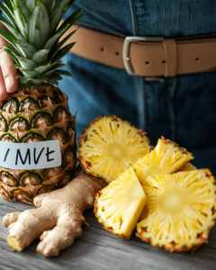 Warning label highlighting the side effects of ginger and pineapple.