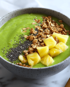 Pineapple smoothie bowl with toppings