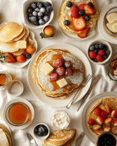 Two plates of pancakes side by side: milk-based and water-based.