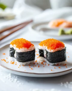 Side-by-side comparison of tobiko and masago roe showing their size and color differences