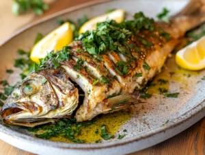 Roasted Branzini With Mediterranean Garnish