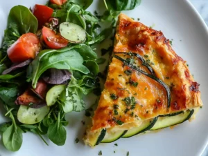 A Slice Of Zucchini Pie With A Fresh Salad Min