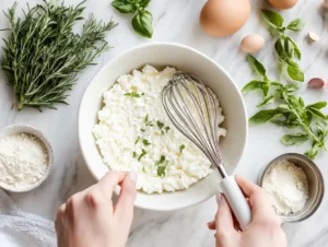 Mixing Cottage Cheese Flatbread Ingredients