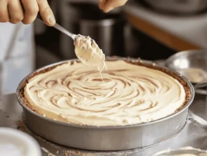 Preparing Cinnamon Roll Cheesecake