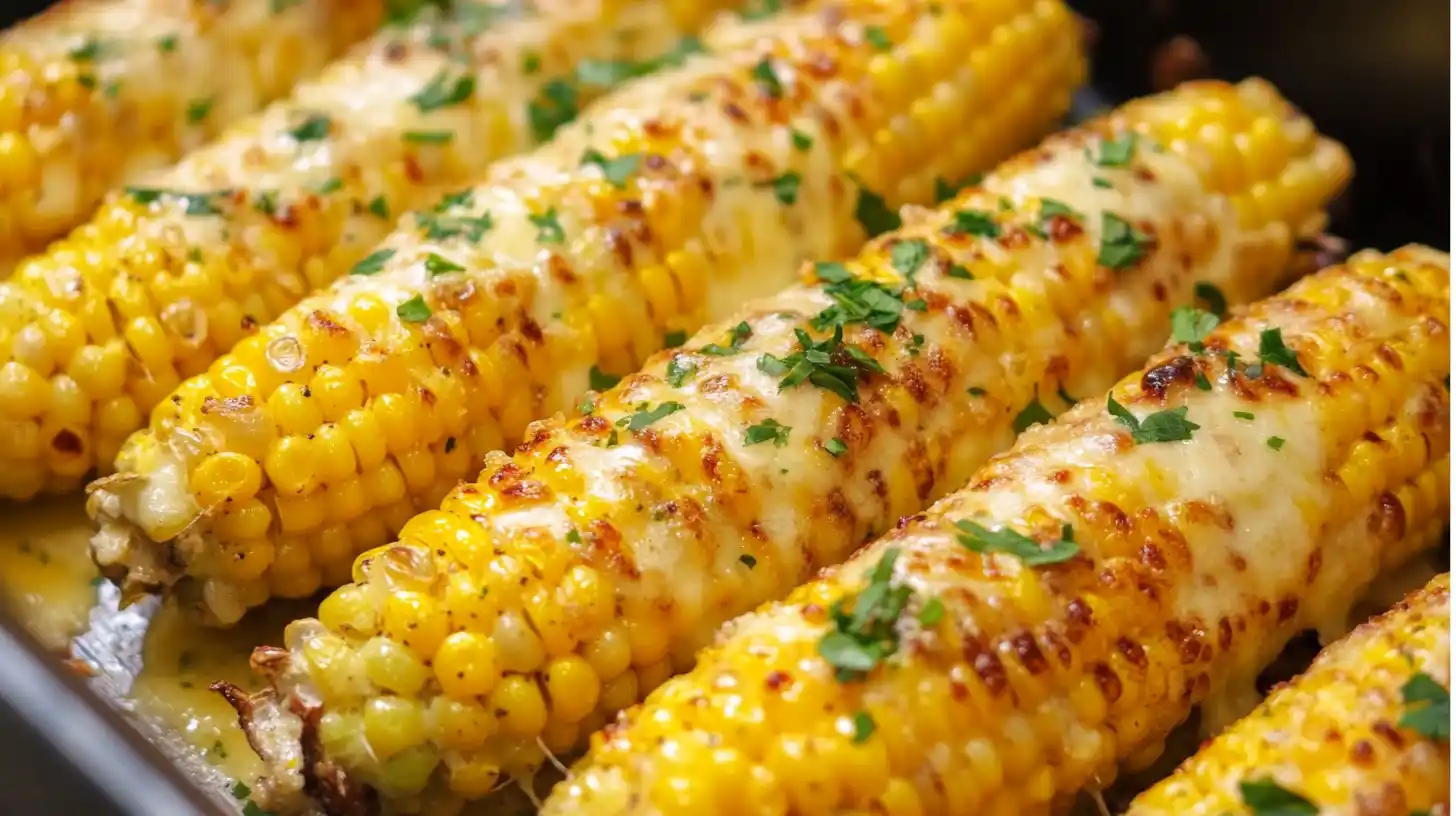 Cheesy Garlic Butter Corn On The Cob Oven Roasted And Melty