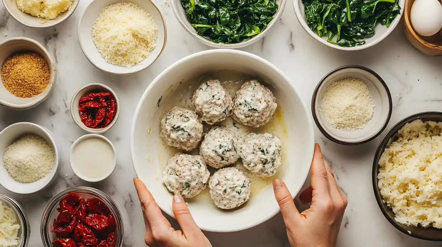 Homemade Chicken Ricotta Meatballs Prep With Fresh Ingredients