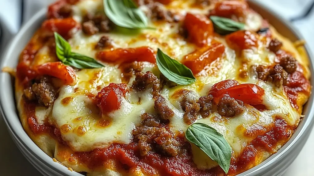 Cheesy Low Carb Crustless Pizza Bowl