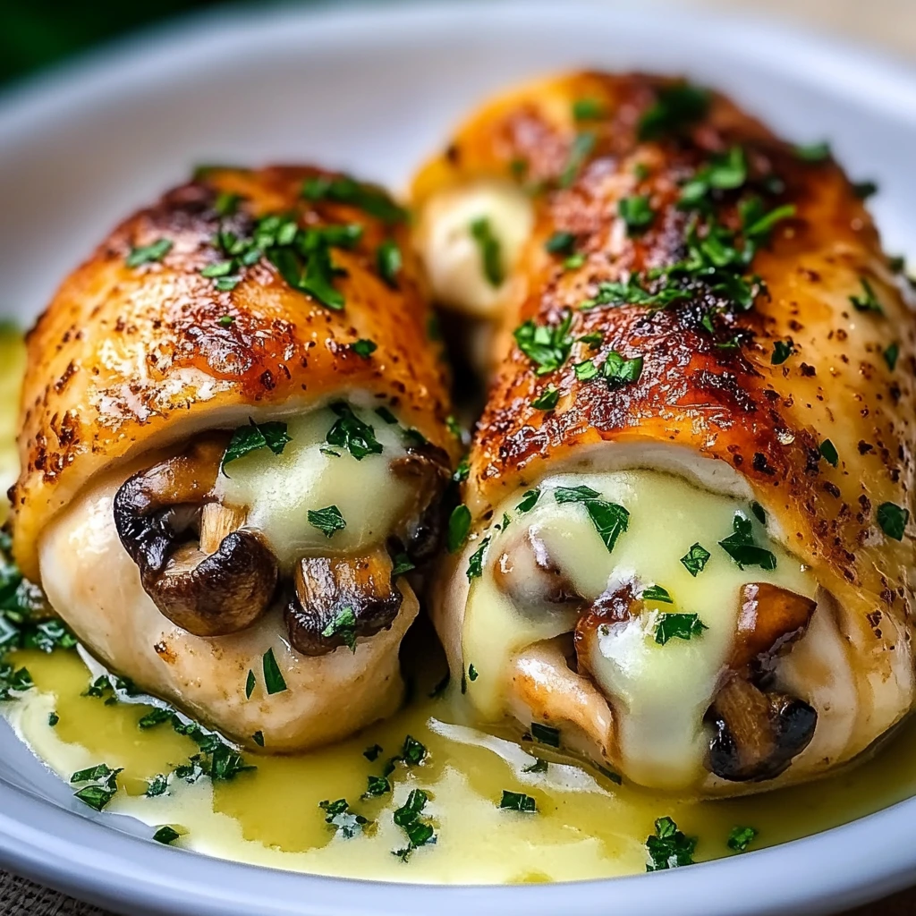 Cheesy Garlic Butter Mushroom Stuffed Chicken